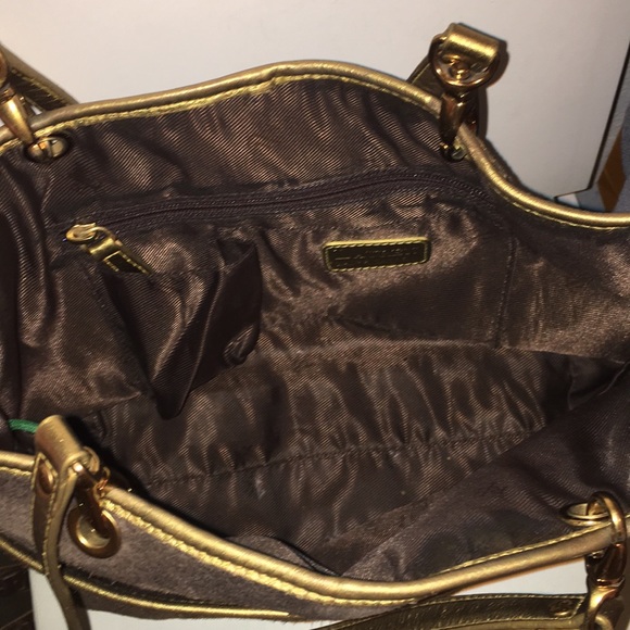 Ralph Lauren Suede Two Strap Brown and Gold Purse - Picture 2 of 5